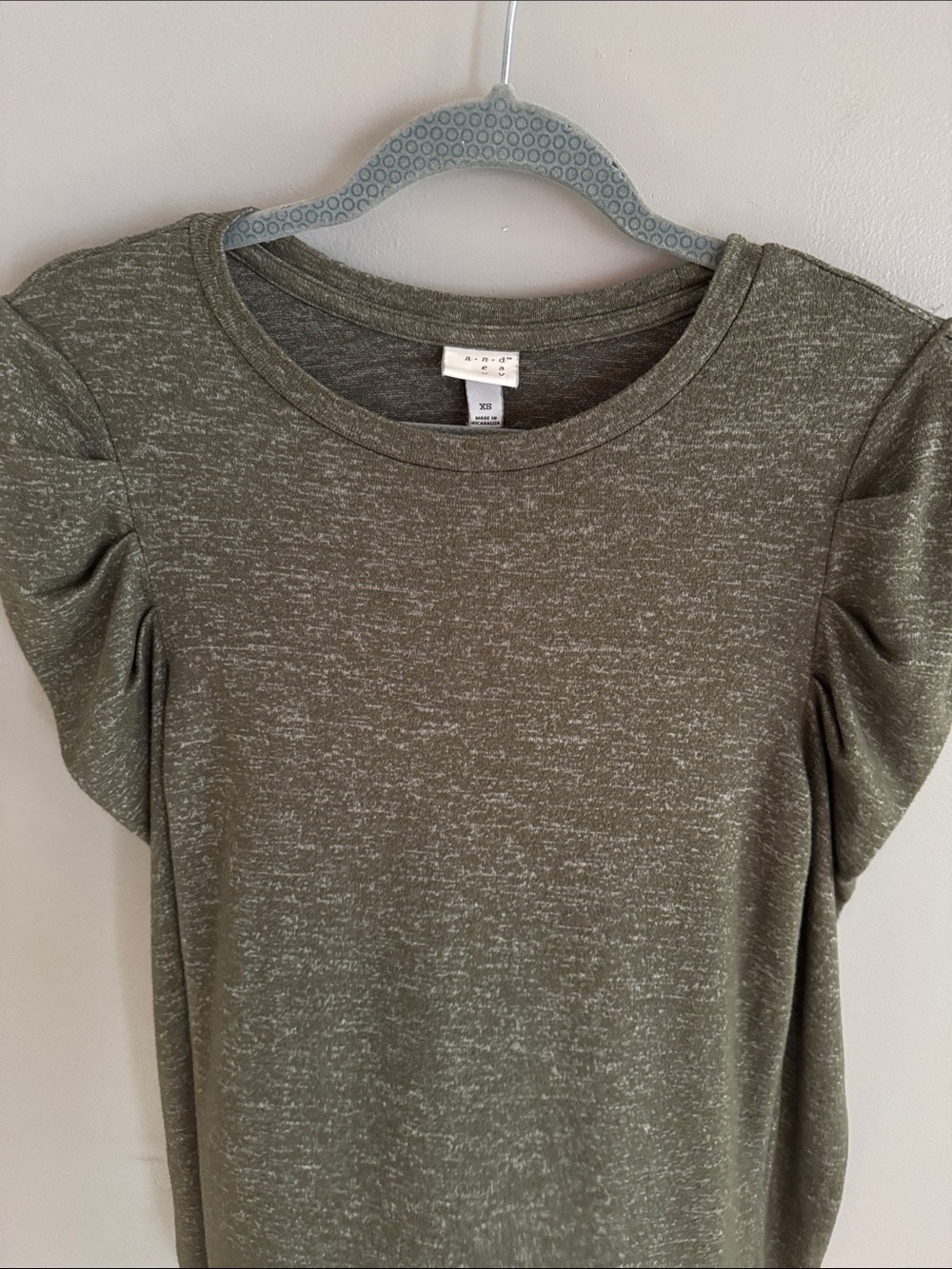 Heathered Olive Green Puff Sleeve soft knit top